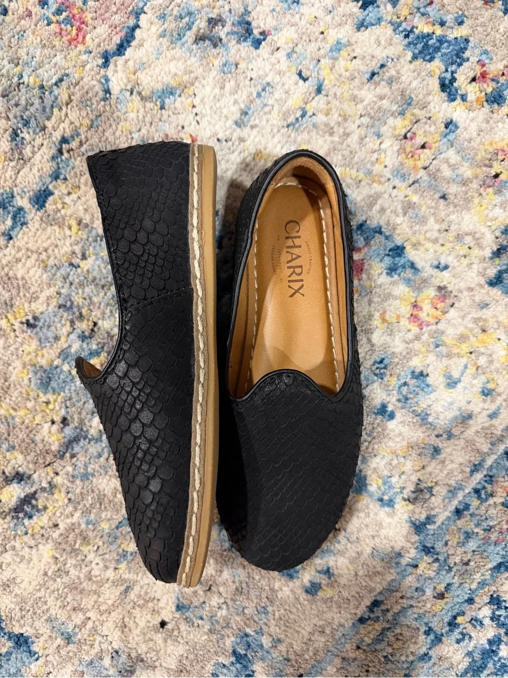 Charix Black Textured Slip-On Flats